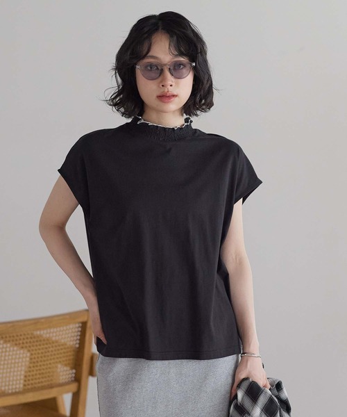 HEART MARKET（ハートマーケット）の「【接触冷感】衿シャーリングフレンチTシャツ（Tシャツ/カットソー・レディース・ブラック系2/ナチュラル/ブラック/ブラック系1/ホワイト/ホワイト系・FREE）」の5枚目の写真
