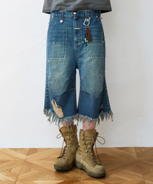 DESTROYED DENIM SHORTS BLUE