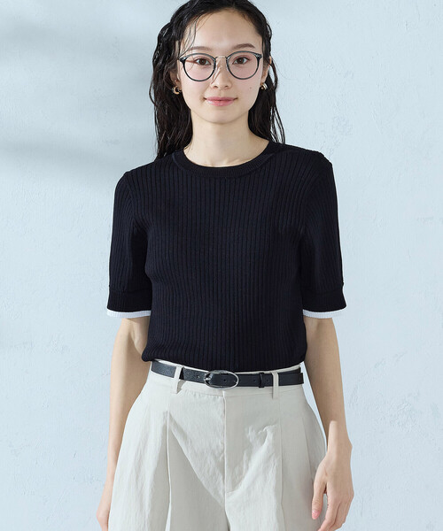 COMME CA ISM（コムサイズム）の「レイヤードデザイン リブニット（ニット/セーター・レディース・ブラック/グレー/グリーン・LARGE/MEDIUM）」の2枚目の写真