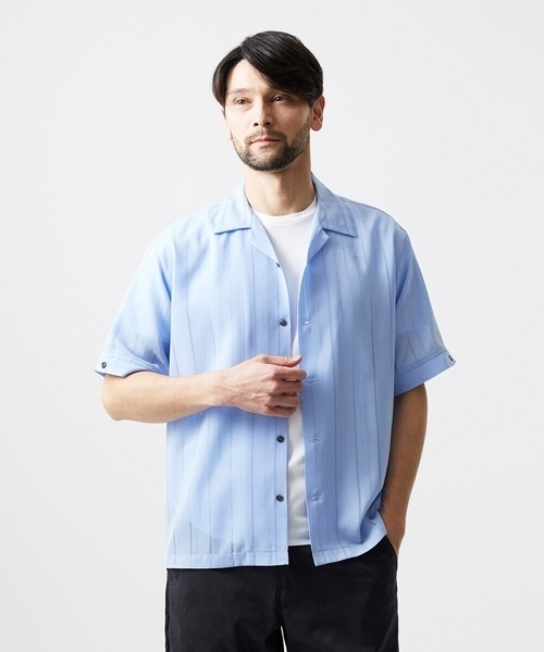 MICHEL KLEIN HOMME (ミッシェルクランオム)の「ストライプリラックス半袖シャツ(シャツ/ブラウス・メンズ・ライトブルー/ネイビー・MEDIUM/X-LARGE/LARGE)」の3枚目の写真