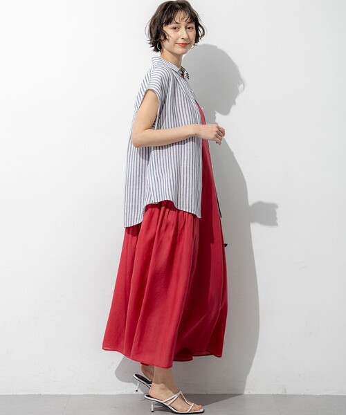 23区 L（ニジュウサンクオオキイサイズ）の「LIBECOリネン ストライプ シャツ（シャツ/ブラウス・レディース・オレンジ系1/ダルブルー系1/ライトイエロー系1・46/44）」の7枚目の写真