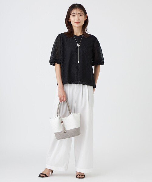 TRANS WORK(トランスワーク)の「【L】【ウォッシャブル】コットンスムースレースコンビカットソー(Tシャツ/カットソー・レディース・ホワイト/ブラック・46/44)」の4枚目の写真
