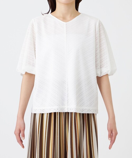 TRANS WORK(トランスワーク)の「【L】【ウォッシャブル】コットンスムースレースコンビカットソー(Tシャツ/カットソー・レディース・ホワイト/ブラック・46/44)」の5枚目の写真
