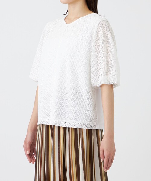 TRANS WORK(トランスワーク)の「【L】【ウォッシャブル】コットンスムースレースコンビカットソー(Tシャツ/カットソー・レディース・ホワイト/ブラック・46/44)」の6枚目の写真