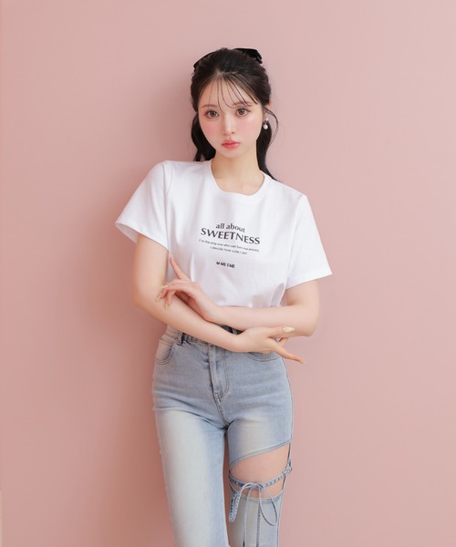 セール】Ribbon sweet logo t-shirt（Tシャツ/カットソー）｜M me eme
