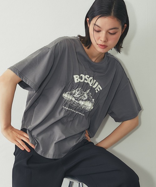 SMILE ORCHID(スマイルオーキッド)の「【接触冷感】クリアー天竺 シャーリングロゴTシャツ(Tシャツ/カットソー・レディース・ブラック/オフホワイト/グレー・FREE)」の1枚目の写真