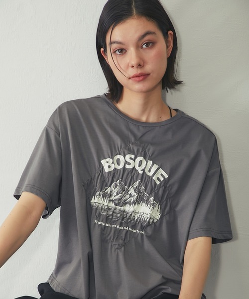 SMILE ORCHID(スマイルオーキッド)の「【接触冷感】クリアー天竺 シャーリングロゴTシャツ(Tシャツ/カットソー・レディース・ブラック/オフホワイト/グレー・FREE)」の10枚目の写真