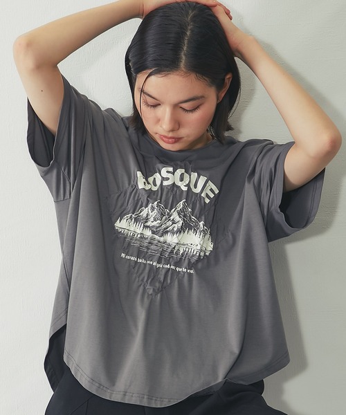 SMILE ORCHID(スマイルオーキッド)の「【接触冷感】クリアー天竺 シャーリングロゴTシャツ(Tシャツ/カットソー・レディース・ブラック/オフホワイト/グレー・FREE)」の8枚目の写真