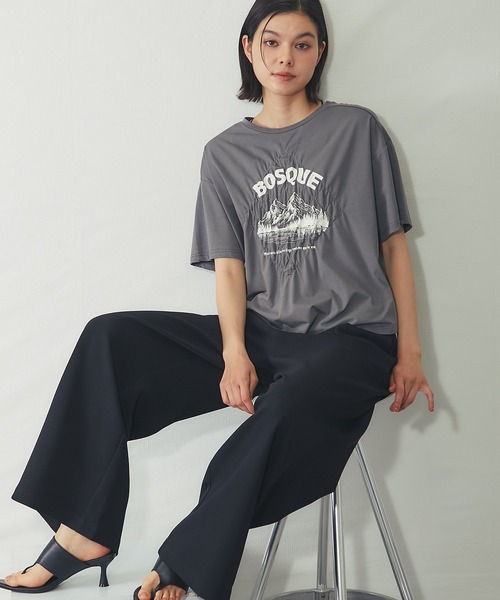 SMILE ORCHID(スマイルオーキッド)の「【接触冷感】クリアー天竺 シャーリングロゴTシャツ(Tシャツ/カットソー・レディース・ブラック/オフホワイト/グレー・FREE)」の12枚目の写真