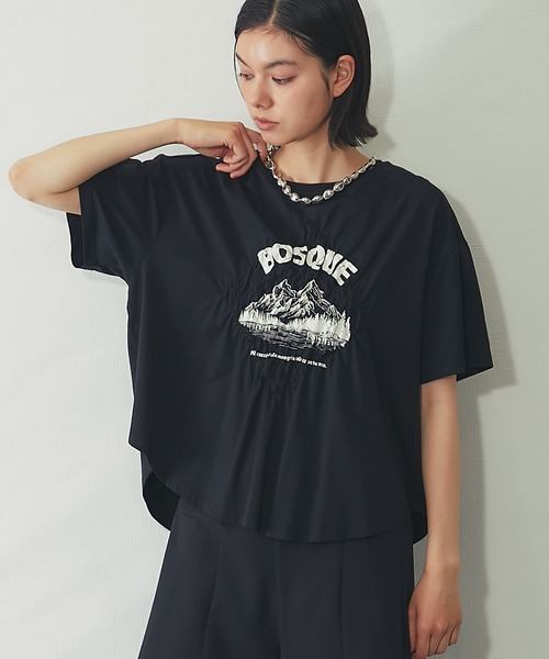 SMILE ORCHID(スマイルオーキッド)の「【接触冷感】クリアー天竺 シャーリングロゴTシャツ(Tシャツ/カットソー・レディース・ブラック/オフホワイト/グレー・FREE)」の18枚目の写真