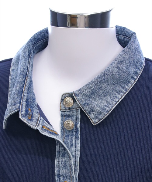 clear（クリア）の「襟付デニム切替カットソートップス［骨格ウェーブ/カジュアル］（Tシャツ/カットソー・レディース・アイボリー/グレー/ネイビー・F）」の19枚目の写真