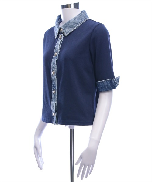 clear（クリア）の「襟付デニム切替カットソートップス［骨格ウェーブ/カジュアル］（Tシャツ/カットソー・レディース・アイボリー/グレー/ネイビー・F）」の21枚目の写真