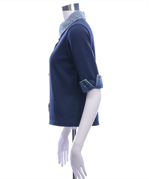 clear（クリア）の「襟付デニム切替カットソートップス［骨格ウェーブ/カジュアル］（Tシャツ/カットソー・レディース・アイボリー/グレー/ネイビー・F）」の22枚目の写真