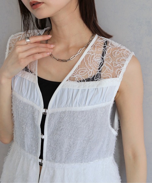 &g'aime（アンジェム）の「【&ｇ'aime 】MIXバルーンベスト　MIX-BalloonVest（シャツ/ブラウス・レディース・ブラック/ホワイト・FREE）」の10枚目の写真
