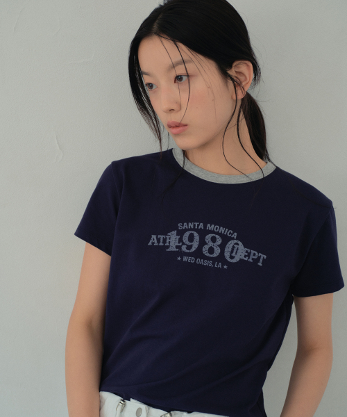 WEDNESDAYOASISFORWOMEN（ウェンズデー オアシス フォー ウーマン）の「モニカリンガーハーフTシャツ_NAVY(WB6TP30)（Tシャツ/カットソー・レディース・ネイビー・FREE）」の2枚目の写真