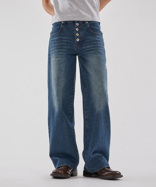 WISH FOR EVER(ウィッシュフォーエバー)の「ASSORT LINES STRAIGHT PANTS/アソートラインストレートパンツ(デニムパンツ・メンズ・ブラック/ホワイト/ライトインディゴブルー/インディゴブルー・LARGE/MEDIUM/SMALL)」の4枚目の写真