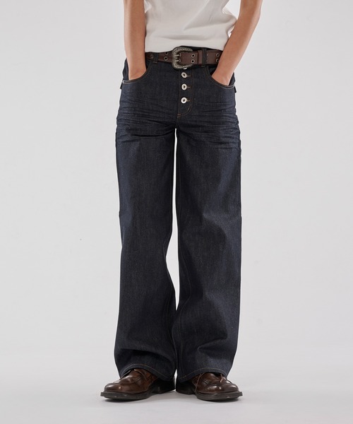 WISH FOR EVER(ウィッシュフォーエバー)の「ASSORT LINES STRAIGHT PANTS/アソートラインストレートパンツ(デニムパンツ・メンズ・ブラック/ホワイト/ライトインディゴブルー/インディゴブルー・LARGE/MEDIUM/SMALL)」の3枚目の写真