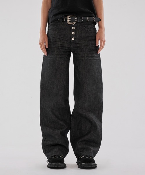 WISH FOR EVER(ウィッシュフォーエバー)の「ASSORT LINES STRAIGHT PANTS/アソートラインストレートパンツ(デニムパンツ・メンズ・ブラック/ホワイト/ライトインディゴブルー/インディゴブルー・LARGE/MEDIUM/SMALL)」の2枚目の写真