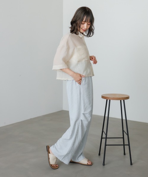 Bab(バブ)の「シアーショートシャツブラウス/シアートップス/シアーシャツ(シャツ/ブラウス・レディース・アイボリー/サックスブルー/グリーン・M)」の9枚目の写真