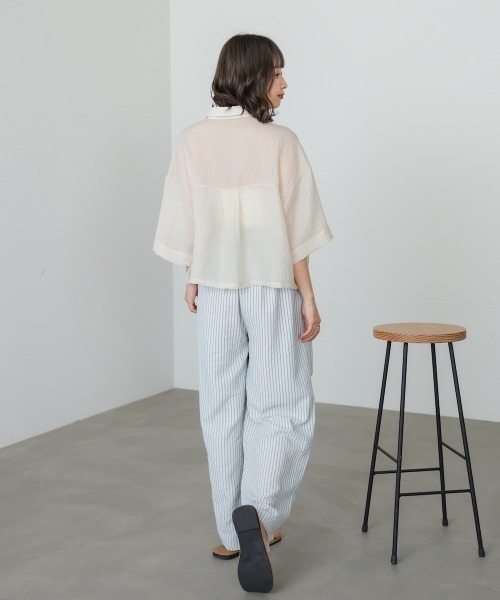 Bab(バブ)の「シアーショートシャツブラウス/シアートップス/シアーシャツ(シャツ/ブラウス・レディース・アイボリー/サックスブルー/グリーン・M)」の11枚目の写真