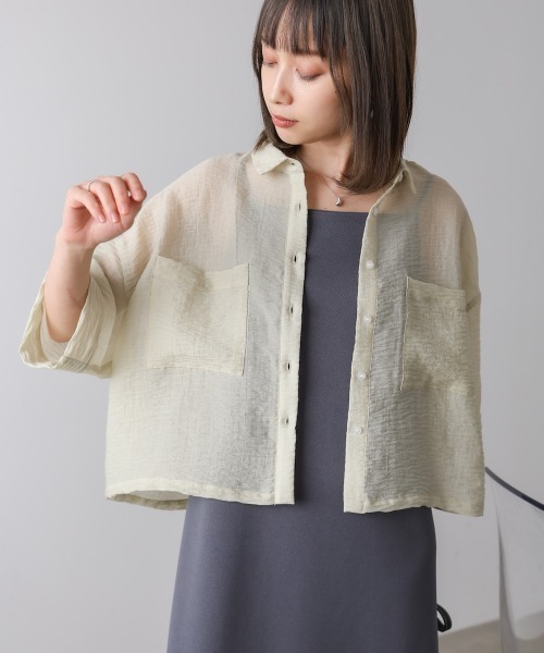 Bab(バブ)の「シアーショートシャツブラウス/シアートップス/シアーシャツ(シャツ/ブラウス・レディース・アイボリー/サックスブルー/グリーン・M)」の13枚目の写真