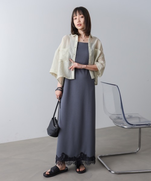 Bab(バブ)の「シアーショートシャツブラウス/シアートップス/シアーシャツ(シャツ/ブラウス・レディース・アイボリー/サックスブルー/グリーン・M)」の14枚目の写真