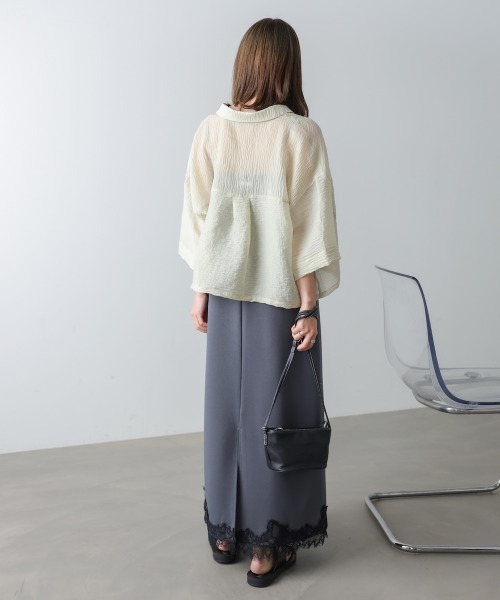 Bab(バブ)の「シアーショートシャツブラウス/シアートップス/シアーシャツ(シャツ/ブラウス・レディース・アイボリー/サックスブルー/グリーン・M)」の18枚目の写真