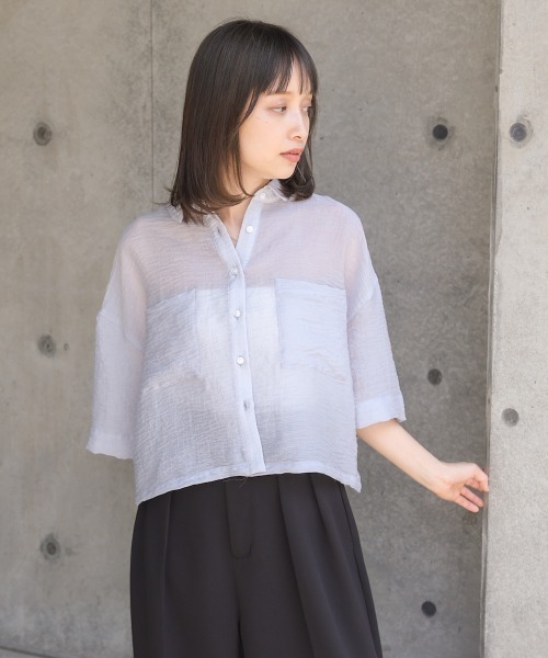 Bab(バブ)の「シアーショートシャツブラウス/シアートップス/シアーシャツ(シャツ/ブラウス・レディース・アイボリー/サックスブルー/グリーン・M)」の21枚目の写真