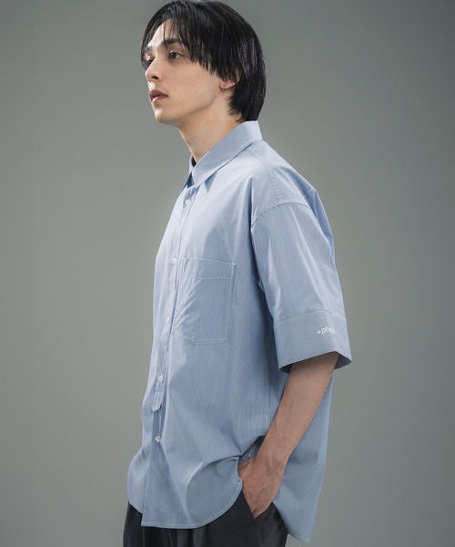 +phenix(プラスフェニックス)の「+phenix(プラスフェニックス)CUFFED SHORT SLEEVE SHIRT / カフスショートスリーブシャツ(シャツ/ブラウス・メンズ・ブルー/サックスブルー/ブラック・M/XL/L)」の10枚目の写真