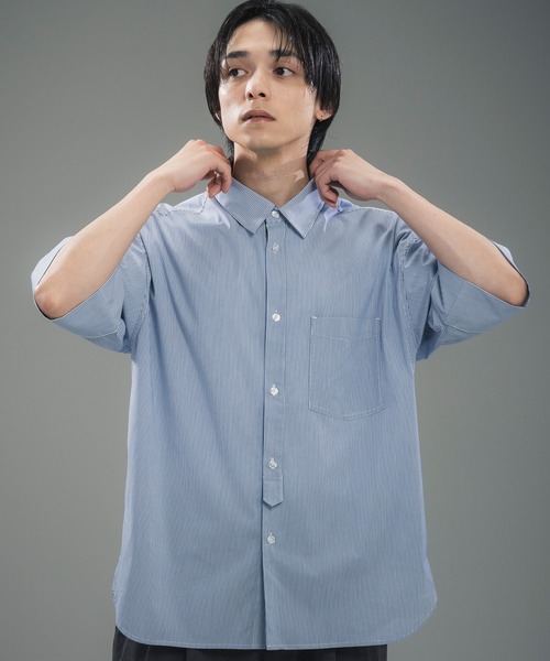 +phenix(プラスフェニックス)の「+phenix(プラスフェニックス)CUFFED SHORT SLEEVE SHIRT / カフスショートスリーブシャツ(シャツ/ブラウス・メンズ・ブルー/サックスブルー/ブラック・M/XL/L)」の12枚目の写真