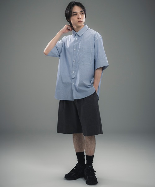 +phenix(プラスフェニックス)の「+phenix(プラスフェニックス)CUFFED SHORT SLEEVE SHIRT / カフスショートスリーブシャツ(シャツ/ブラウス・メンズ・ブルー/サックスブルー/ブラック・M/XL/L)」の17枚目の写真