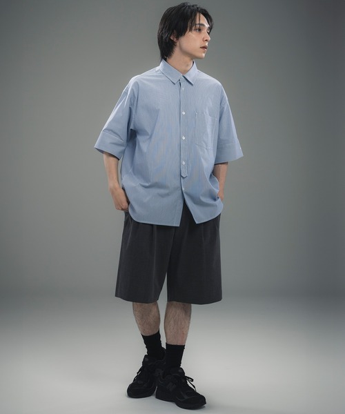 +phenix(プラスフェニックス)の「+phenix(プラスフェニックス)CUFFED SHORT SLEEVE SHIRT / カフスショートスリーブシャツ(シャツ/ブラウス・メンズ・ブルー/サックスブルー/ブラック・M/XL/L)」の18枚目の写真