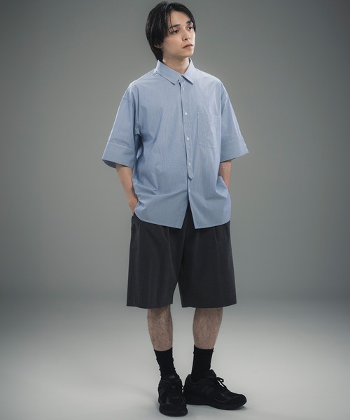 +phenix(プラスフェニックス)の「+phenix(プラスフェニックス)CUFFED SHORT SLEEVE SHIRT / カフスショートスリーブシャツ(シャツ/ブラウス・メンズ・ブルー/サックスブルー/ブラック・M/XL/L)」の19枚目の写真