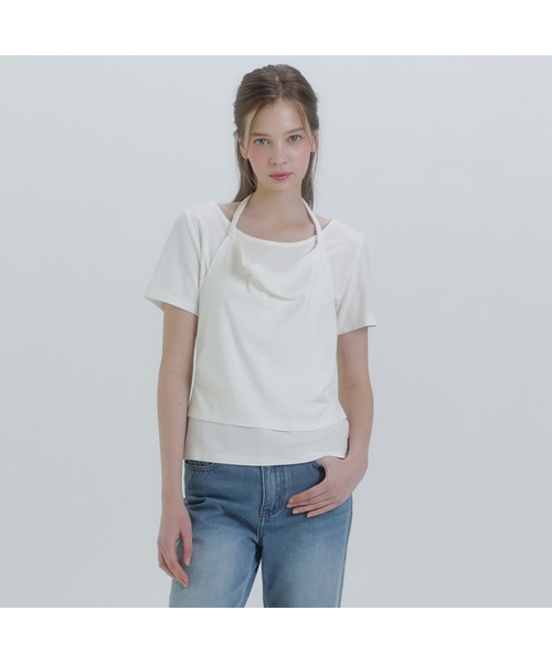 MICANE（ミケーネ）の「エイベルホルターネックワンピースT-ショート.ver（Tシャツ/カットソー・レディース・アイボリー/ブラック/スカイブルー・X-LARGE/LARGE/MEDIUM/SMALL）」の2枚目の写真