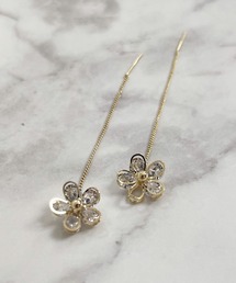 YU-KA:ジルコニアフラワーハンギングピアス Zirconia Flower Hanging Earrings