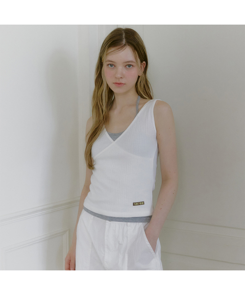 MICANE(ミケーネ)の「ドリンラップスリーブレスティ(Tシャツ/カットソー・レディース・アイボリー/ブラック/ライトグレー・X-LARGE/LARGE/MEDIUM/SMALL)」の2枚目の写真