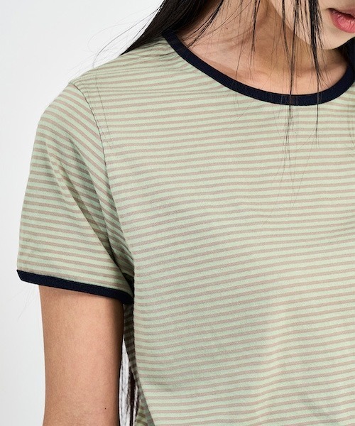 raucohouse(ラウコハウス)の「ボーダーリンガー半袖Tシャツ(Tシャツ/カットソー・レディース・ネイビー/グリーン・FREE)」の7枚目の写真