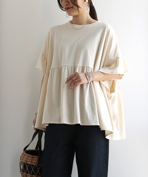 and it_(アンドイット)の「接触冷感フリルTシャツ(Tシャツ/カットソー・レディース・ブラック/アイボリー・M)」の13枚目の写真