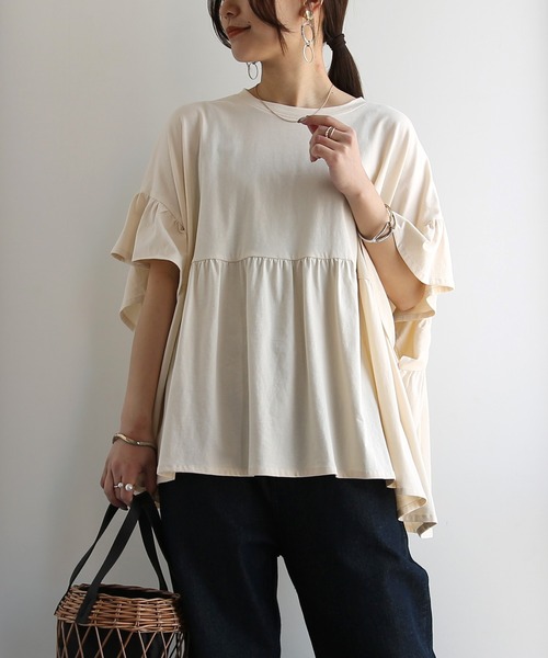 and it_(アンドイット)の「接触冷感フリルTシャツ(Tシャツ/カットソー・レディース・ブラック/アイボリー・M)」の12枚目の写真