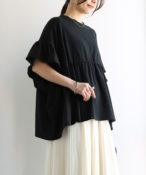 and it_(アンドイット)の「接触冷感フリルTシャツ(Tシャツ/カットソー・レディース・ブラック/アイボリー・M)」の8枚目の写真