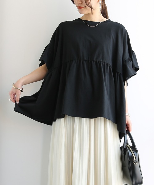 and it_(アンドイット)の「接触冷感フリルTシャツ(Tシャツ/カットソー・レディース・ブラック/アイボリー・M)」の5枚目の写真