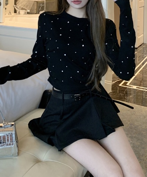 c.u.l(シーユーエル)の「ラインストーン 肩パット入り クルーネック カットソー culw930(Tシャツ/カットソー・レディース・ブラック・S/M)」の12枚目の写真
