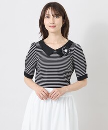 【冨張 愛さん着用】デザインネック ボーダーカットソー