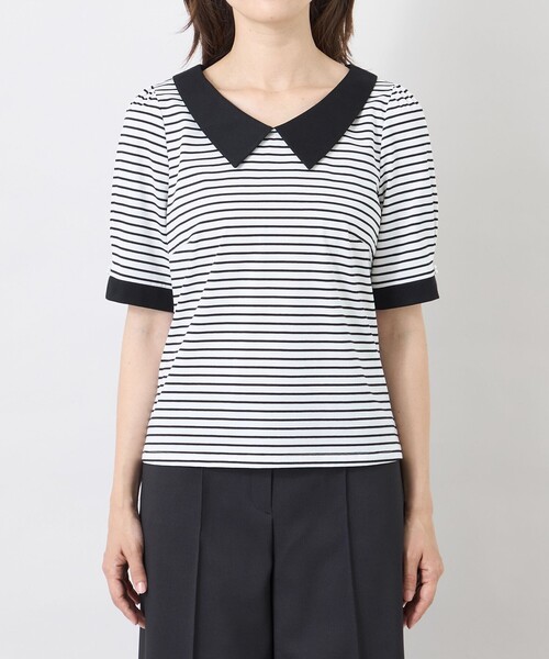 TO BE CHIC(トゥー ビー シック)の「【冨張 愛さん着用】デザインネック ボーダーカットソー(Tシャツ/カットソー・レディース・オフホワイト/チャコールグレー・40)」の6枚目の写真