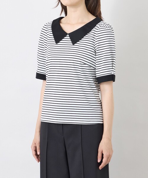 TO BE CHIC(トゥー ビー シック)の「【冨張 愛さん着用】デザインネック ボーダーカットソー(Tシャツ/カットソー・レディース・オフホワイト/チャコールグレー・40)」の7枚目の写真