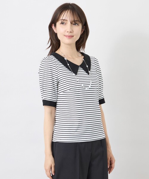 TO BE CHIC(トゥー ビー シック)の「【冨張 愛さん着用】デザインネック ボーダーカットソー(Tシャツ/カットソー・レディース・オフホワイト/チャコールグレー・40)」の11枚目の写真