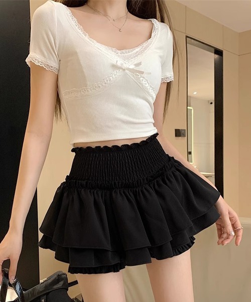 IRADOWL(アイラドール)の「ティアードフリルミニスカパン(スカート・レディース・ブラック/ホワイト・LARGE/SMALL/MEDIUM)」の3枚目の写真