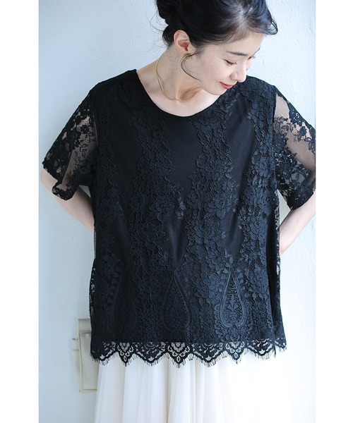 cawaii（カワイイ）の「ゆったりゆるやか総レースカットソートップス（Tシャツ/カットソー・レディース・ホワイト/ブラック・FREE）」の2枚目の写真