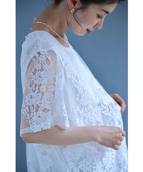 cawaii（カワイイ）の「ゆったりゆるやか総レースカットソートップス（Tシャツ/カットソー・レディース・ホワイト/ブラック・FREE）」の12枚目の写真