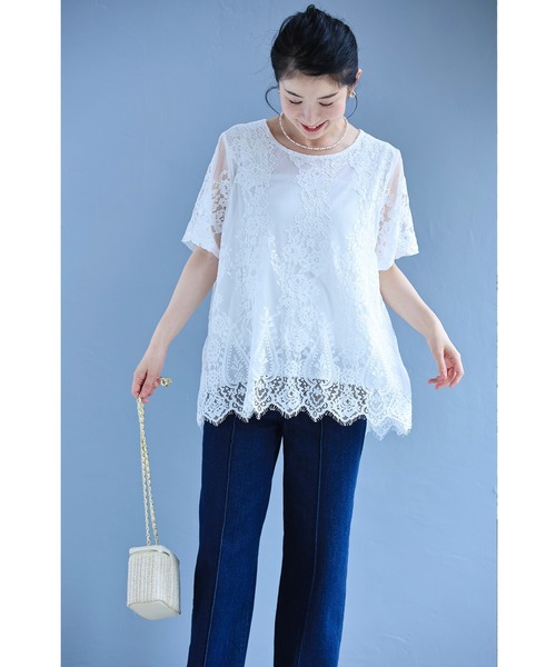 cawaii（カワイイ）の「ゆったりゆるやか総レースカットソートップス（Tシャツ/カットソー・レディース・ホワイト/ブラック・FREE）」の8枚目の写真